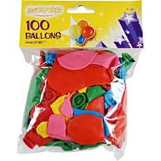 Ballons de baudruche, 100 unités, coloris assortis