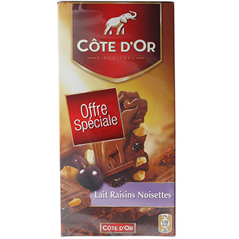 Chocolat lait raisin noisette Cote d'Or 2x200g 
