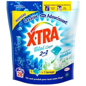 X-Tra, Total - Lessive avec adoucissant Cap's fraîcheur Minidou, le sachet de 28 doses de 30 g