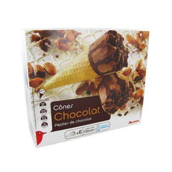 Auchan cones chocolat pepites x6 -720ml
