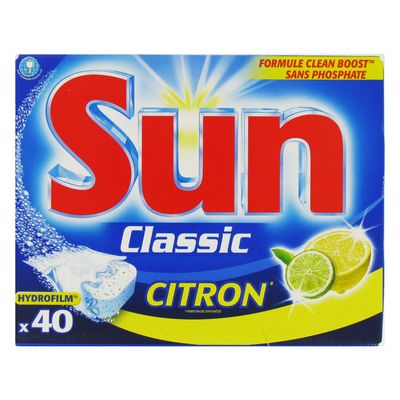 Pastilles lave vaisselle classique Clean Boost citron SUN, 40 doses, 600g