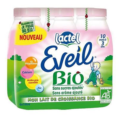Lactel Eveil bio lait UHT de 10 mois a 3 ans bouteille 6x1L
