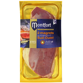 Magret de canard gras Montfort Sud-ouest sous skin x2 720g