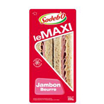 Sandwich maxi pain complet, jambon et beurre SODEBO, 200g