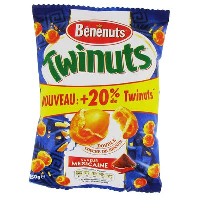Cacahuetes enrobees saveur Mexicaine Twinuts BENENUTS, 150g