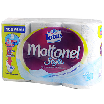 Papier toilette Moltonel aqua tube LOTUS : le paquet de 6 rouleaux
