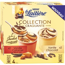 La Laitière Collection Craquante - Glaces vanille caramel/chocolat les 4 pots de 100 ml