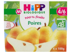 100% Fruits - Petits pots poire (des 4 mois) Sans sucre ajoute, sans gluten, sans produits laitiers, sans oeuf, sans arachide.