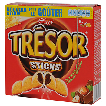 TRESOR Sticks chocolat noisette, 6 unites, 126g