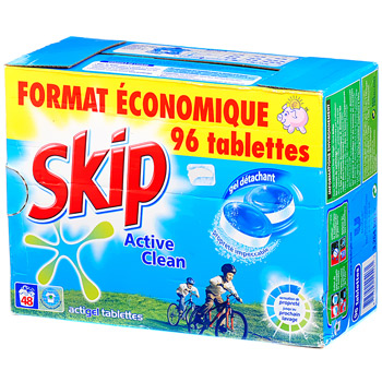 Lessive tablette Skip Activ Clean - carton de 128 pastilles 