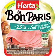 Herta Le Bon Paris - Jambon qualité supérieure réduit en sel la barquette de 4 tranches - 140 g