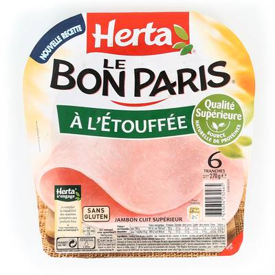 Jambon de Paris decouenne sans gluten Le Bon Paris HERTA, 6 tranches, 270g