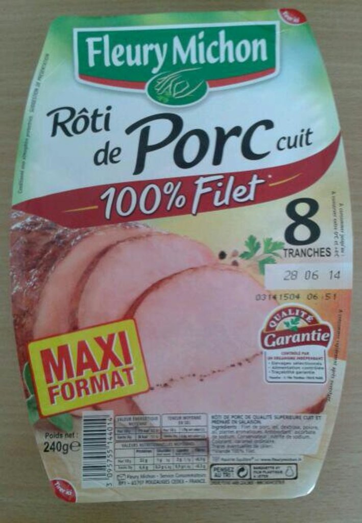 Tranches de roti de porc cuit 100% filet