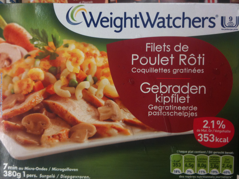 Weight Watchers, Eminces de poulet roti aux coquillettes gratinees, la boite, 380g