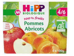 100% Fruits - Coupelles pomme abricot (des 4 mois) Sans sucre ajoute.