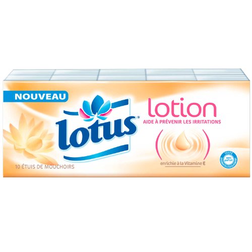 Lotus lotion, Mouchoirs lotionnes en etuis, le paquet de 10 etuis de 10 mouchoirs