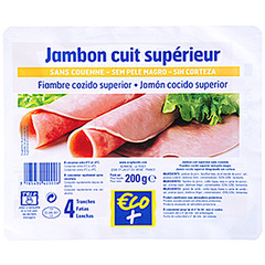 Jambon superieur Eco+ Sans couenne 4 tranches 200g
