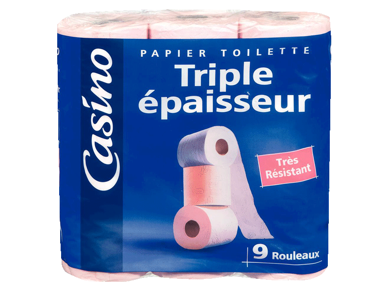 CASINO Papier toilette 3 plis blanc/bleu - x4