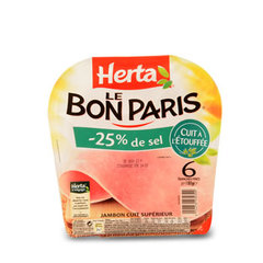Jambon -25% de sel Le Bon Paris HERTA, 6 tranches, 180g