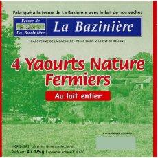 Yaourts nature au lait entier La Baziniere, 4x125g