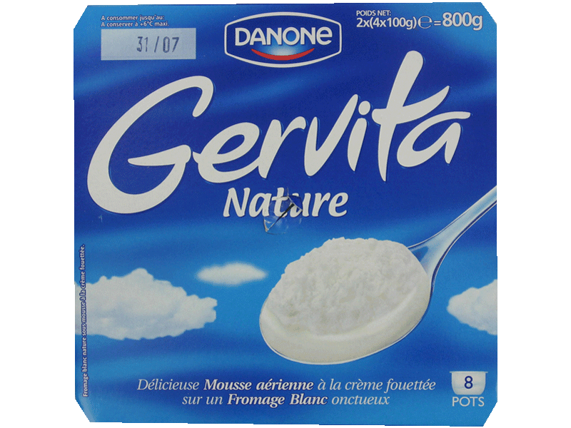 Danone, Gervita - Mousse a la creme fouettee sur un fromage blanc onctueux, les 8 pots de 100 g