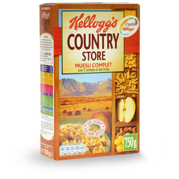 Country Store - Muesli aux cereales completes et aux fruits Mais, avoine, ble. Sans colorant. Sans arome artificiel.