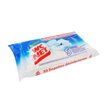 Lingettes nettoyantes désinfectantes WC Net. Paquet de 30 sur