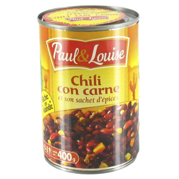 Paul & louise, chili con carne, la boite de 400g - Tous les produits plats  cuisinés en conserve - Prixing