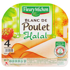 Fleury Michon, Blanc de poulet certifie Halal, les 4 tranches - 160g
