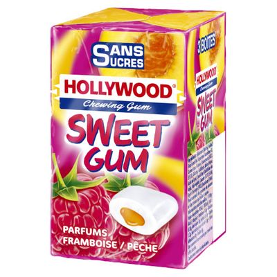 Hollywood Swett gum framboise peche sans sucre x3 - 66g