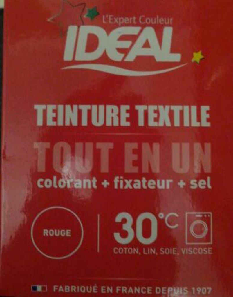 Idéal, Teinture textile Tout en Un rouge, la boite de 350 g