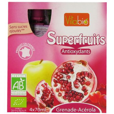 Vitabio Jus Superfruits grenade acérola BIO les 4 gourdes de 70 ml