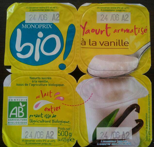 Vanille, yaourt aromatisé à la vanille, certifié agriculture biologique