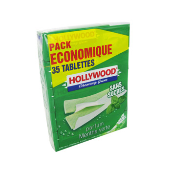 Chewings gum sans sucre menthe verte HOLLYWOOD, 7 tablettes, 95g