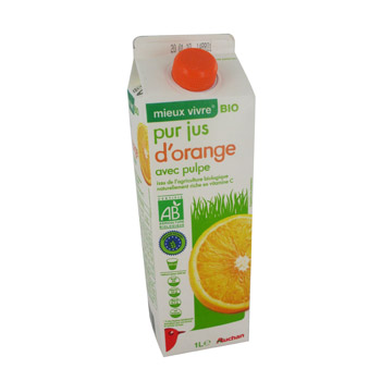 Auchan pur jus d'orange frais bio 1l