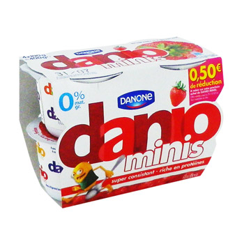 DANIO minis fraise 0% de MG, 4x100g