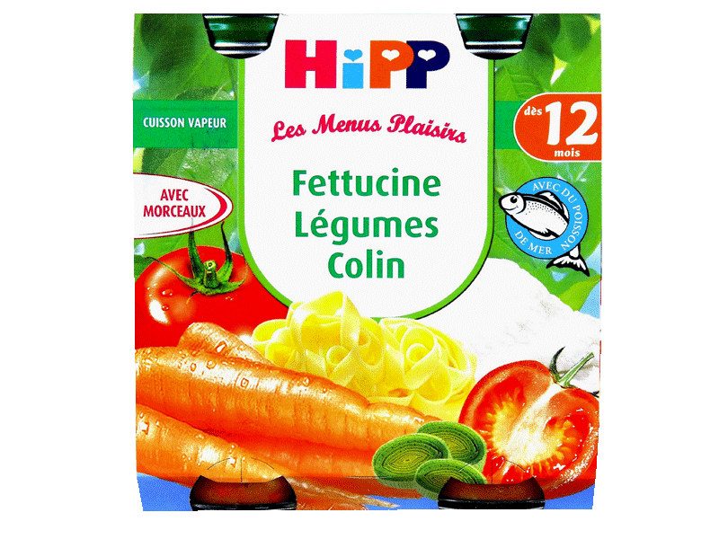 Petit pot Hipp Bio legumes Des 12 mois colin 2x250g