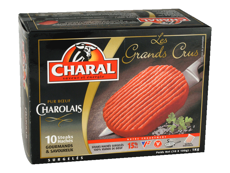 10 Steacks haches de charolais Grand Cru CHARAL, 15% MG, 1kg