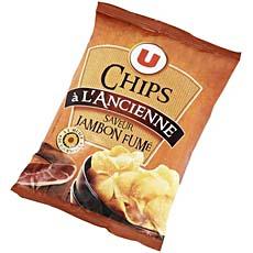 Chips a l'ancienne saveur jambon fume U, sachet de 135g
