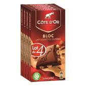 Côte d'Or Chocolat Bloc lait noisettes entières ls 4 tablettes de 180 g