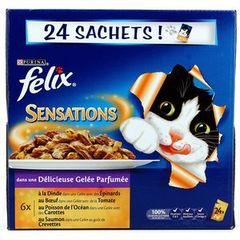 Felix, Sensations - Selection viandes poissons en gelees pour chats, les 24 sachets de 100 g