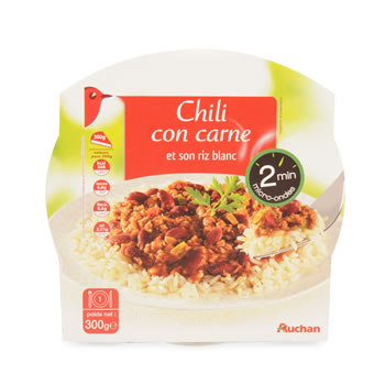 Auchan chili con carne barquette micro-ondable 300g
