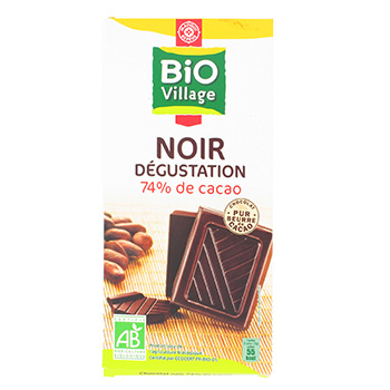Chocolat Bio Village Noir Degustation 74% cacao 100g