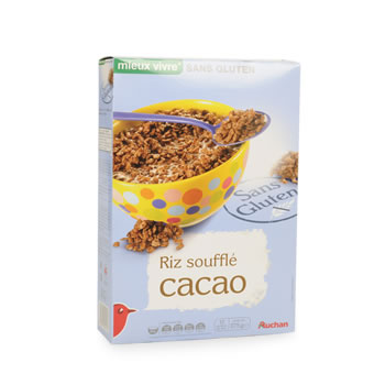 Auchan riz souffle cacao sans gluten 375g