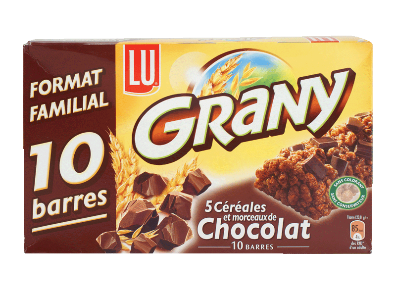 Barre de cereales au chocolat GRANY, 10 pieces, 208g