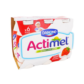 Danone, Actimel - Lait fermente a boire sucre, aromatise, gout fraise, les 6 bouteilles de 100 g