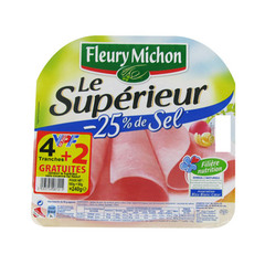 Jambon superieur Fleury Michon -25%sel sans couenne x4 + 2 240g