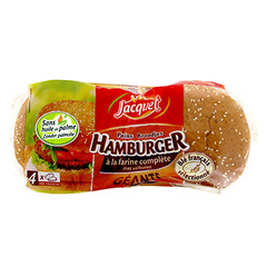 Pain complet a hamburger geants JACQUET, 4 pieces, 330g