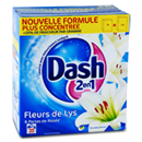 Dash 2en1, Lessive poudre fleurs de lys et perles de rosée, le baril de 1,6 kg