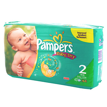 Couches Pampers Baby Dry Mini Geant unisexe, taille 2 (3-6kg), paquet de 43